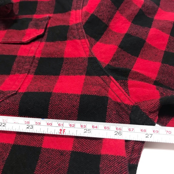JACHS Red Black Plaid 100% Heavy Cotton Flannel Button Front Shirt - Picture 10 of 13
